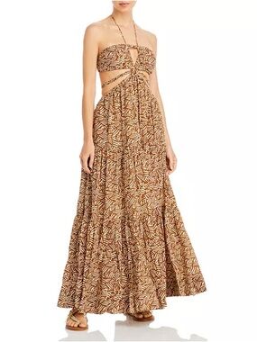 Brown Printed Cutout Maxi Dress